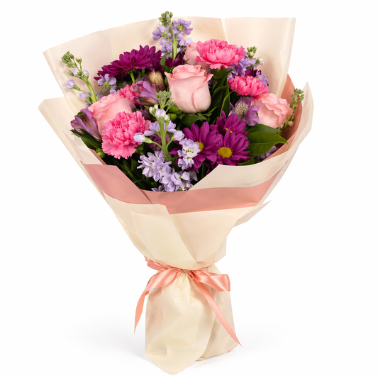 Pink rose bouquet with carnations and seasonal flowers for Mother’s Day Toronto