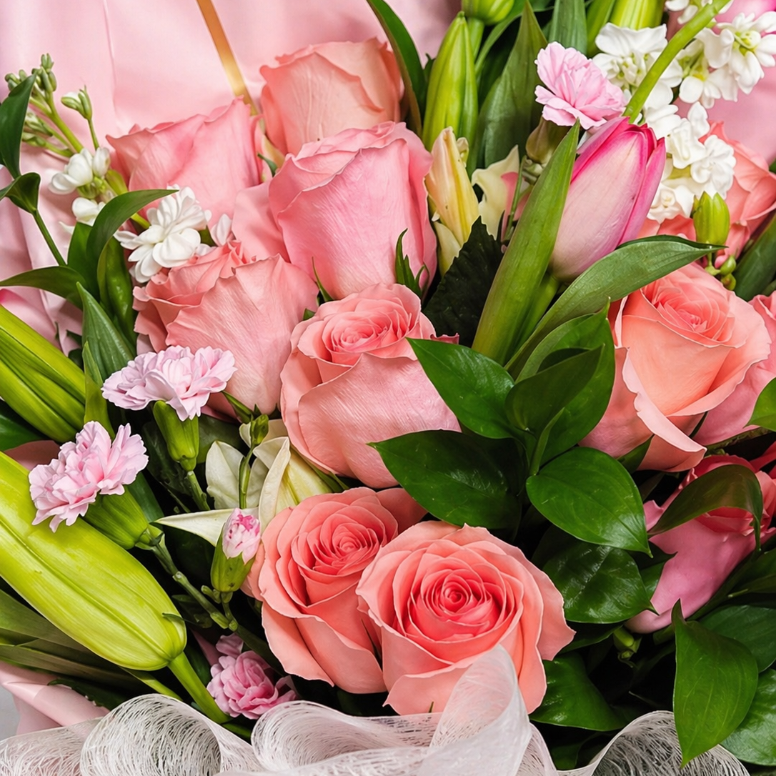 Pink Lily & Rose Hand-Tied Bouquet