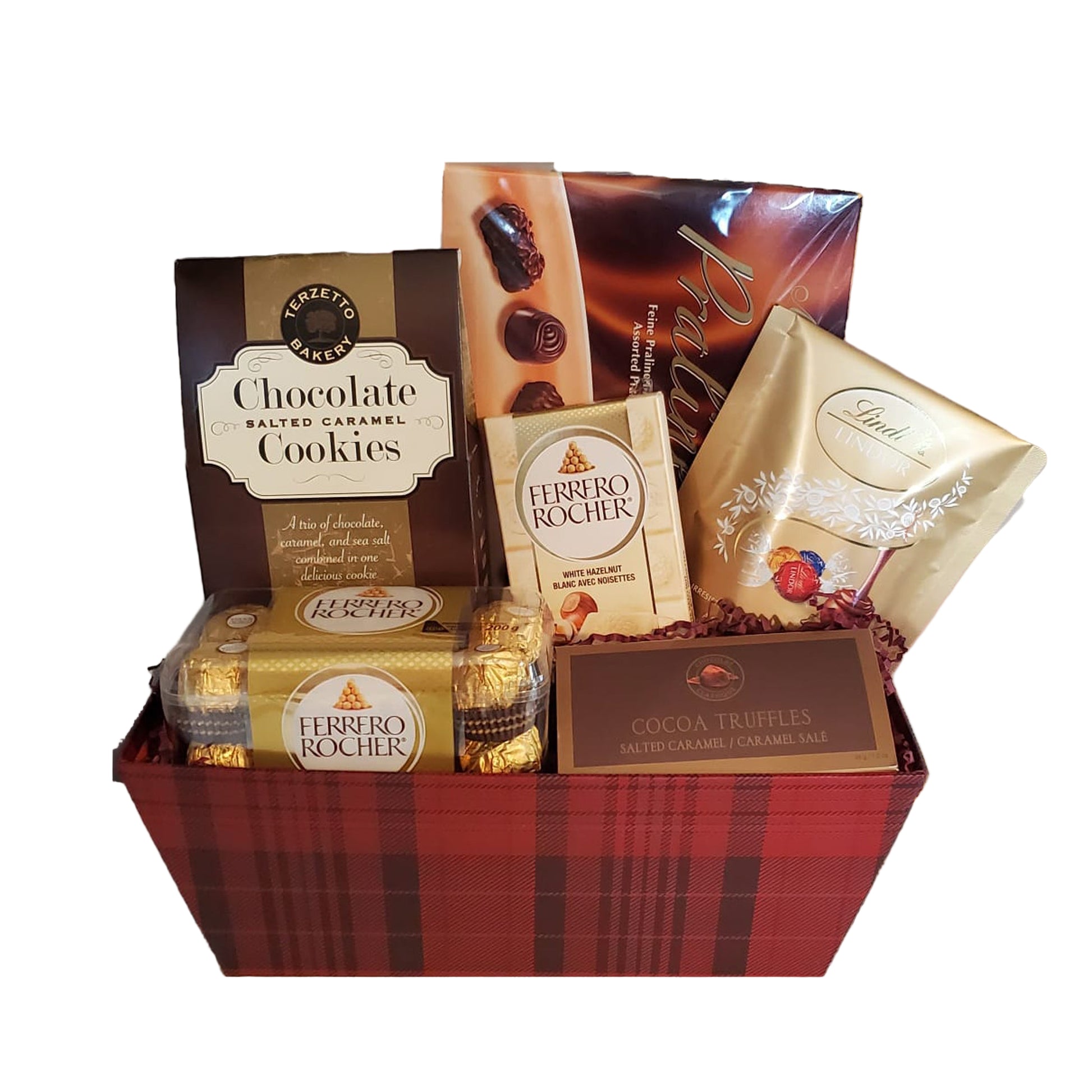 Red basket full of chocolate treats