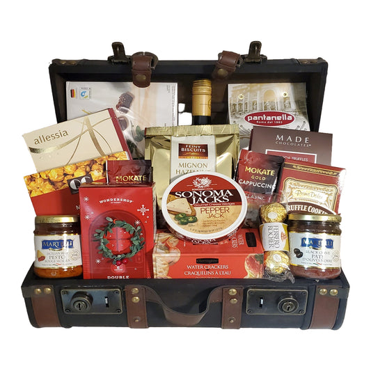 Chest filled with assorted snacks and treats